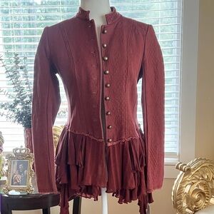 Free people Elegant Women's Burgundy Jacket with Ruffle Hem
